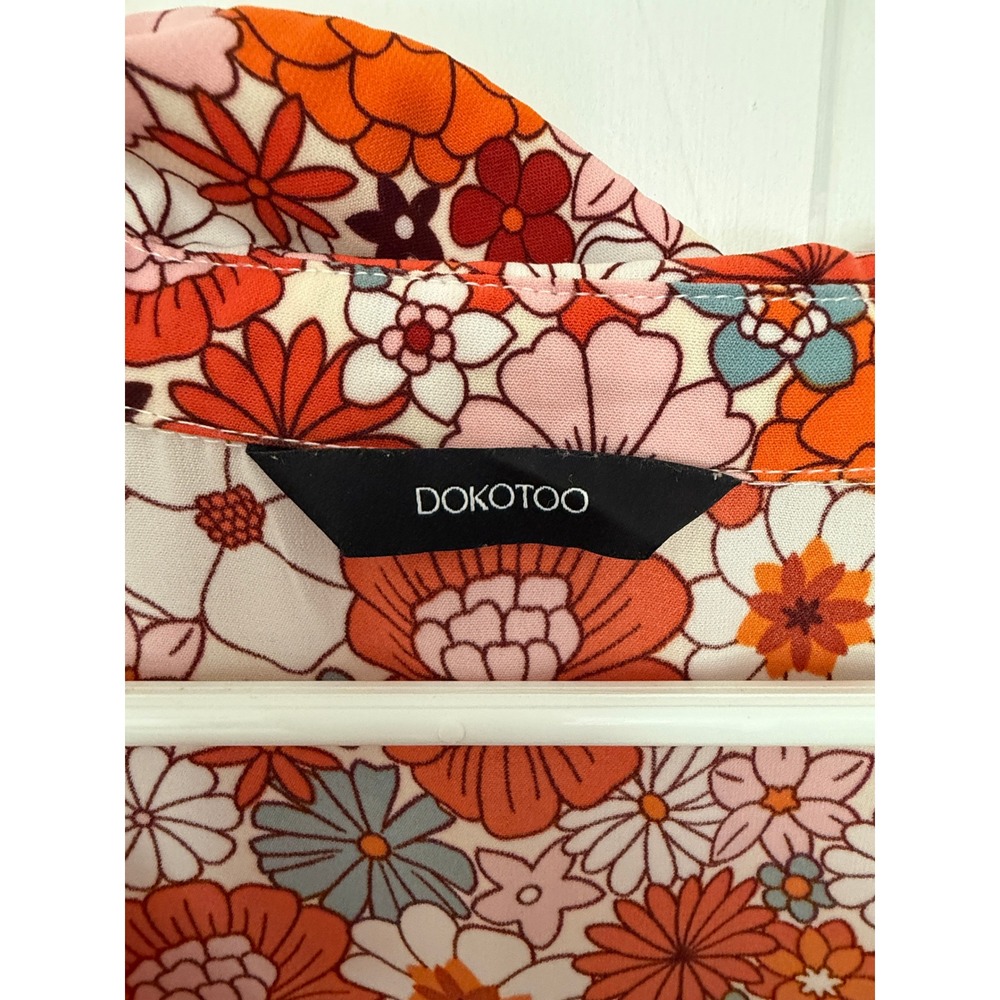 Dokotoo Maxi Dress SZ XL Orange Floral V Neck Collared Long Sleeve Tiered Boho - Picture 3 of 7